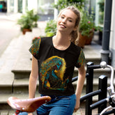 SurArt 129 all-over print crop tee on white background.